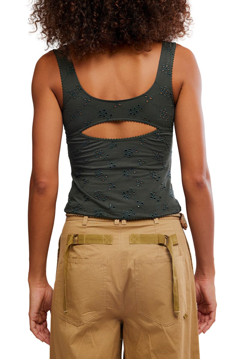 Free People Full Bloom Eyelet Knit Camisole, Alternate, color, Hunter