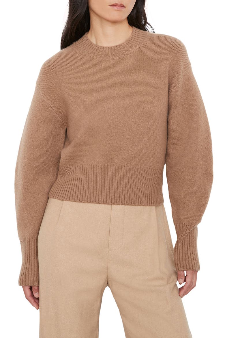 Crewneck Puff Sleeve Sweater, Main, color, OAK BUFF