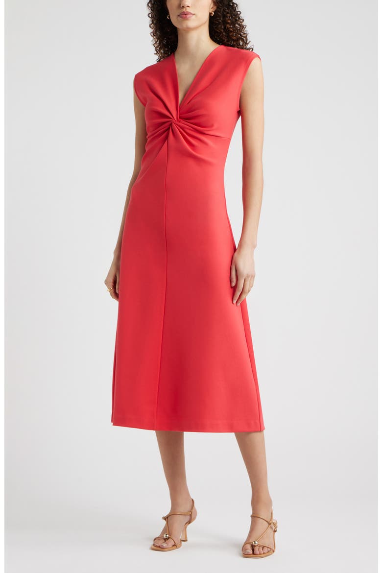 Twist Front Cap Sleeve Midi Dress, Main, color, RED SAUCY