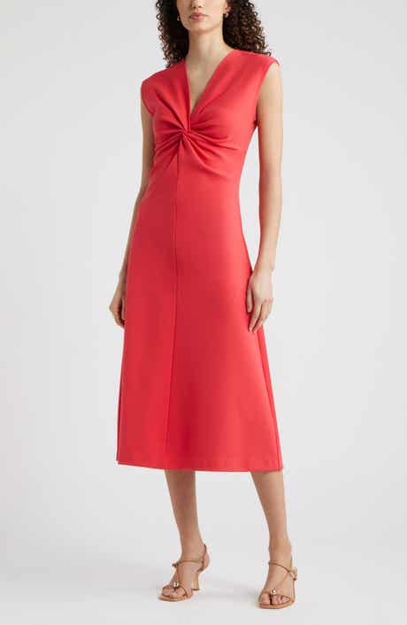 Twist Front Cap Sleeve Midi Dress