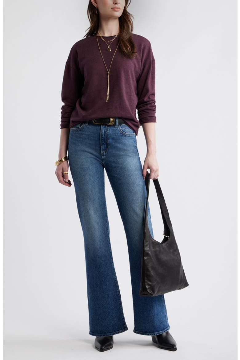 Roll Crewneck Boxy Long Sleeve Cotton Blend Top, Alternate, color, BURGUNDY FUDGE