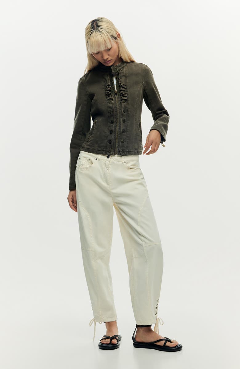 Desigual Ruffle Detail Denim Jacket, Alternate, color, Light Green