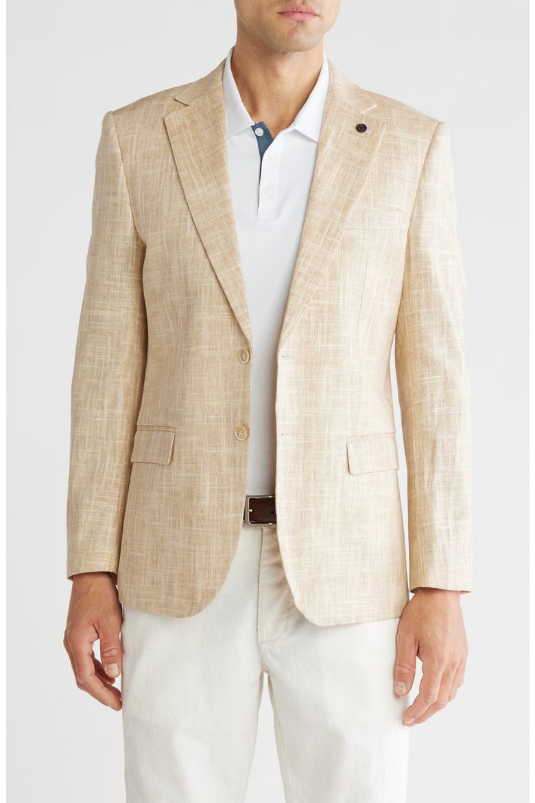 Slim Fit Wax Linen Blazer, Main, color, NATURAL