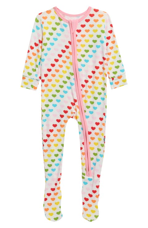 Rainbow Hearts Print Two-Way Zip Footie