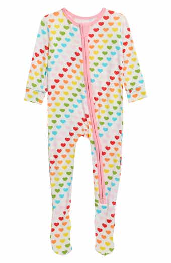 Rainbow Hearts Print Two-Way Zip Footie