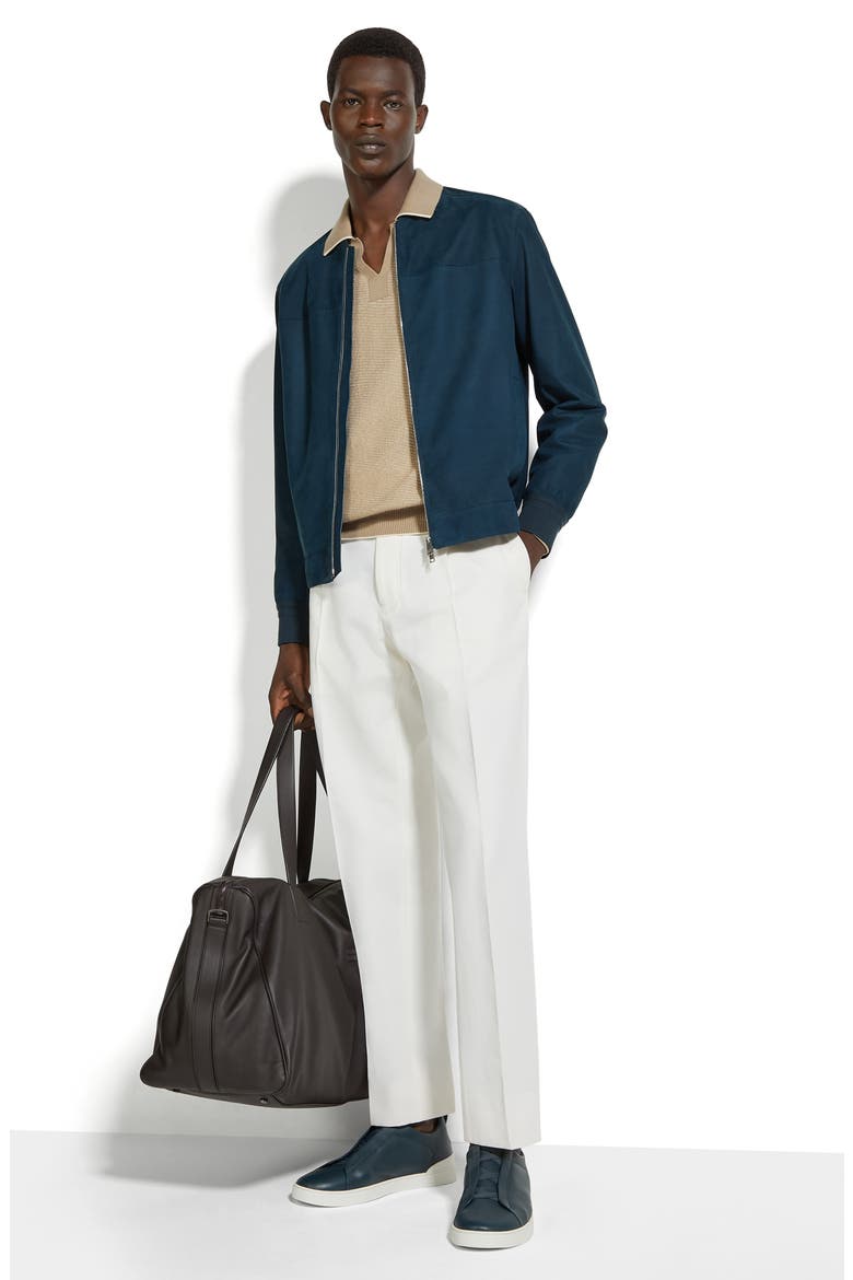 Suede Bomber Jacket, Alternate, color, DK BLU SLD