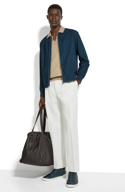 Shop Zegna Suede Bomber Jacket In Dk Blu Sld