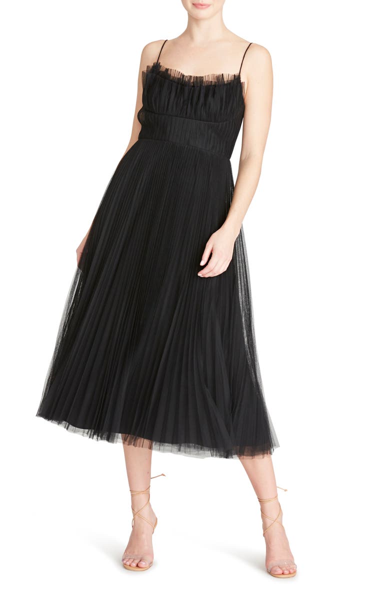 ML Monique Lhuillier Pleated Tulle A-Line Midi Dress, Main, color, 