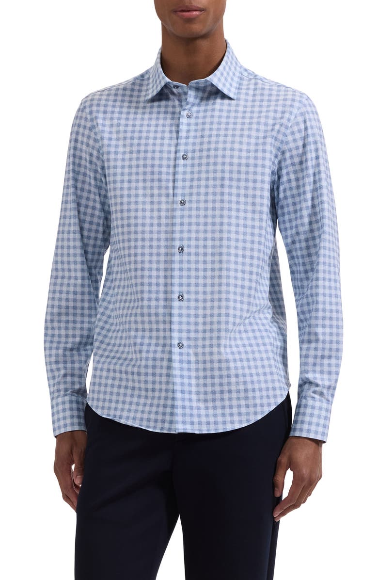 Bugatchi James OoohCotton<sup>®</sup> Textured Gingham Check Button-Up Shirt, Main, color, Ether