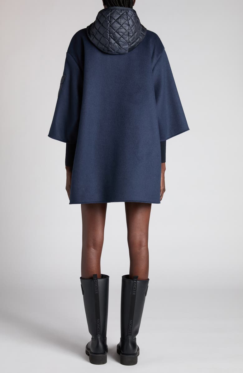 Moncler Wool Blend Felt Hooded Cape, Alternate, color, Navy