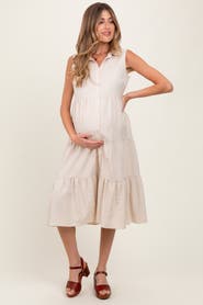 PinkBlush Tiered Sleeveless Midi Shirt Dress