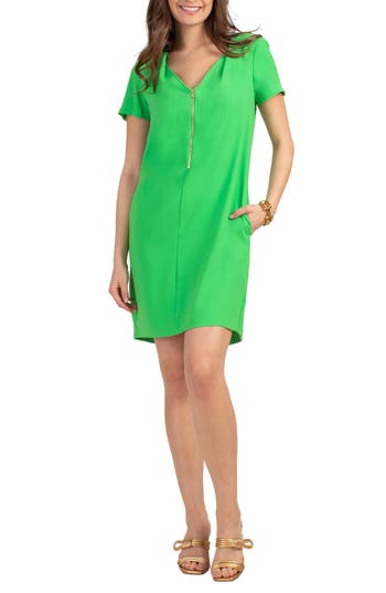 Trina Turk Banning 2 Front Zip Shift Dress In Vert