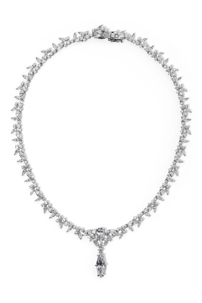 Cannes Laurel Cubic Zirconia Collar Necklace, Main, color, RHODIUM