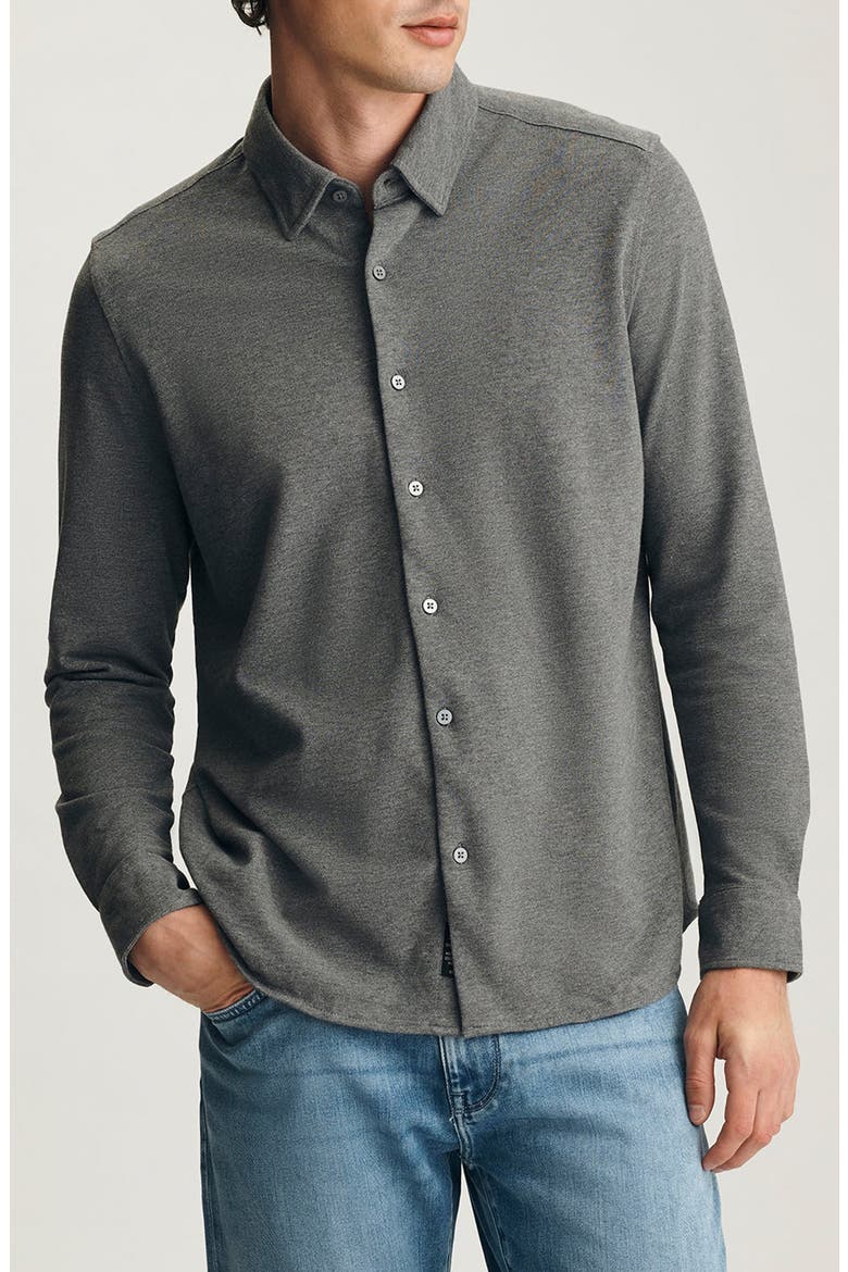 Cotton Knit Button-Up Shirt, Main, color, DARK GREY MELANGE
