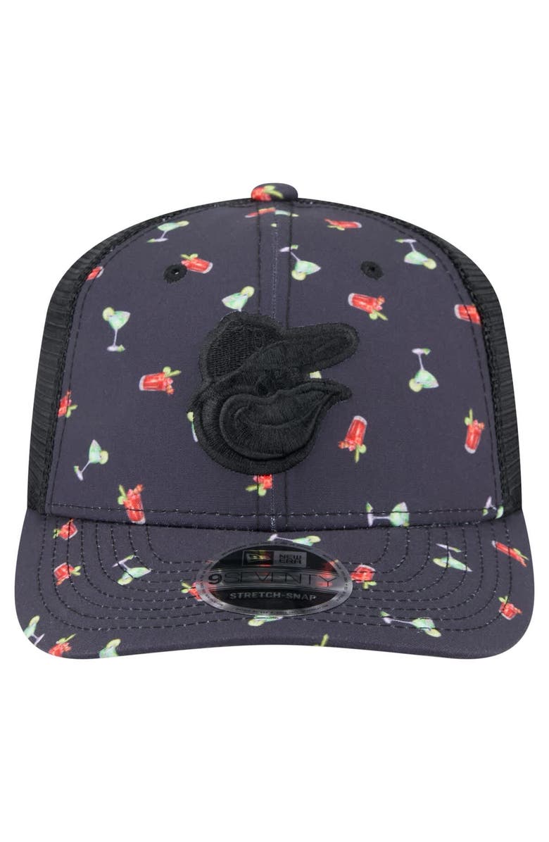 New Era Men's New Era Black Baltimore Orioles Adventure Drinks Pattern 9SEVENTY Stretch-Snap Hat, Alternate, color, Navy