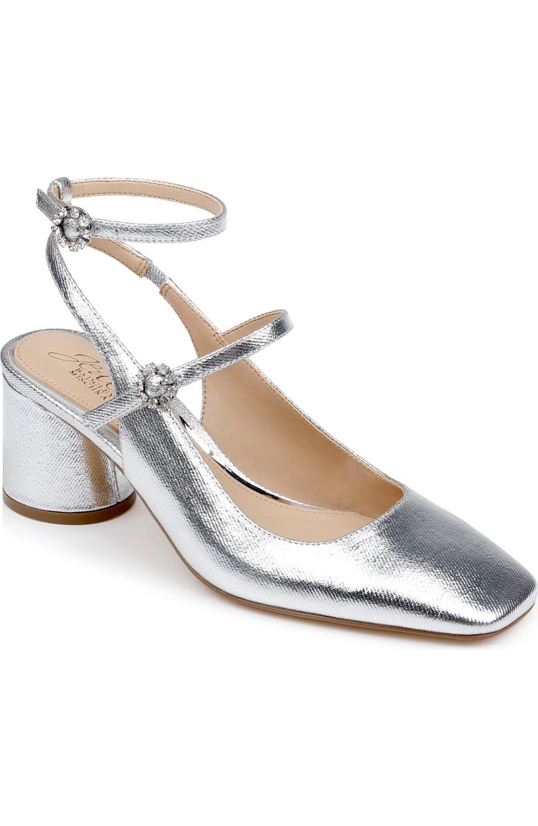 Jewel Badgley Mischka Keilani Ankle Strap Mary Jane Pump, Main, color, Silver Metallic