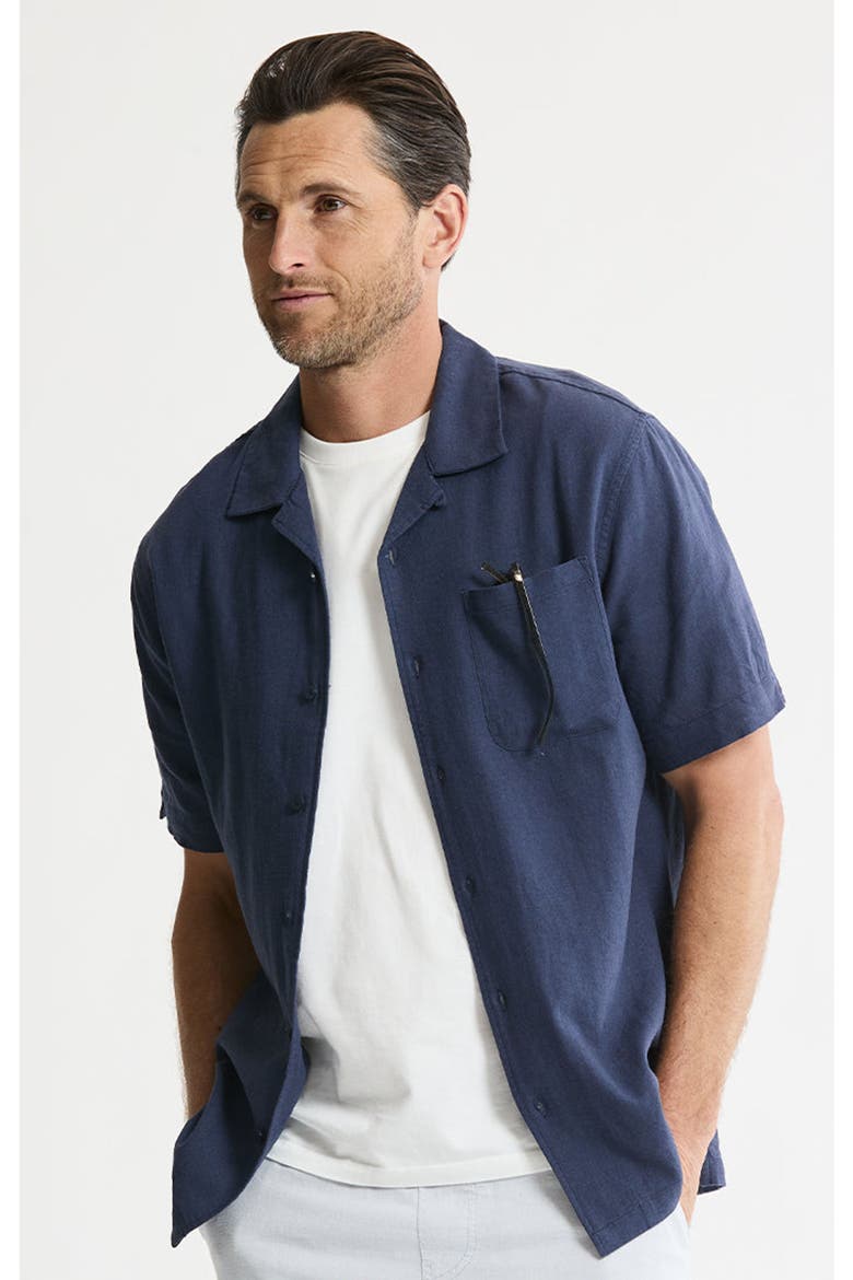 Linen Blend Short Sleeve Camp Shirt, Main, color, Indigo