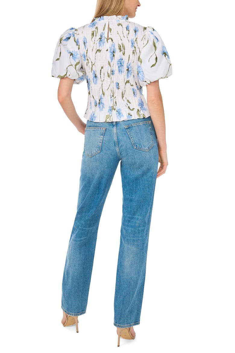 Floral Smocked Puff Sleeve Top, Alternate, color, ULTRA WHITE