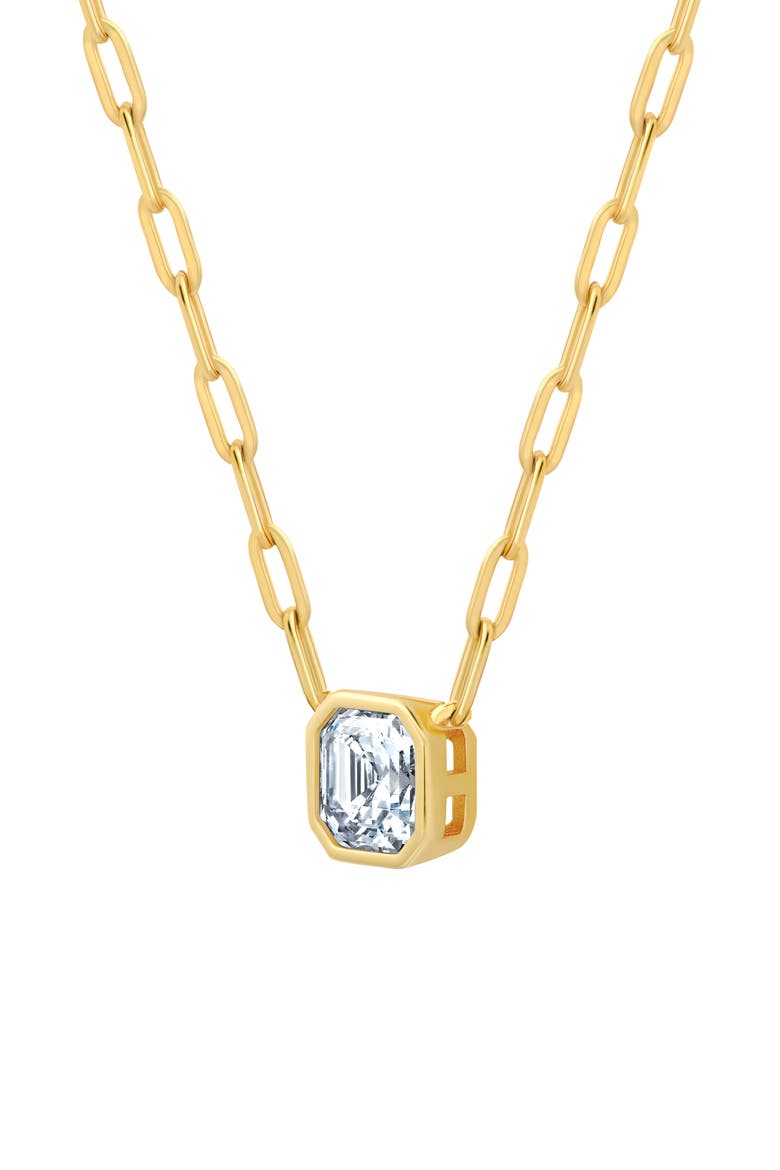 Bezel Set Asscher Cubic Zirconia Pendant Necklace, Alternate, color, GOLD