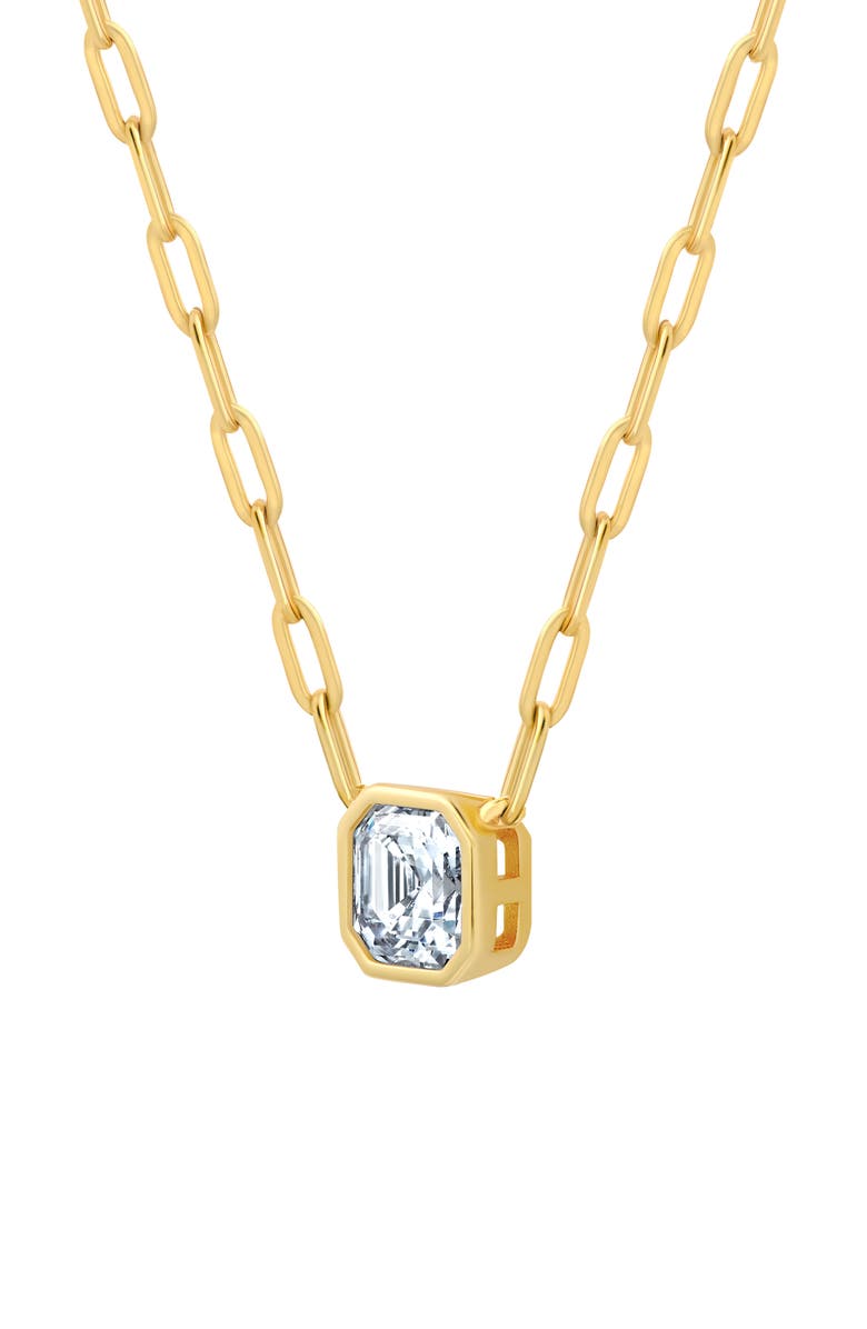 Crislu Bezel Set Asscher Cubic Zirconia Pendant Necklace, Alternate, color, Gold