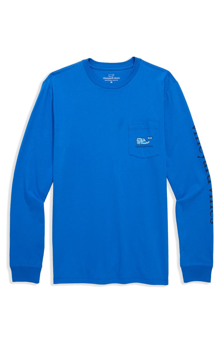 vineyard vines Rippled Fish Whale Fill Long Sleeve Pocket Graphic T-Shirt, Main, color, Tide Blue