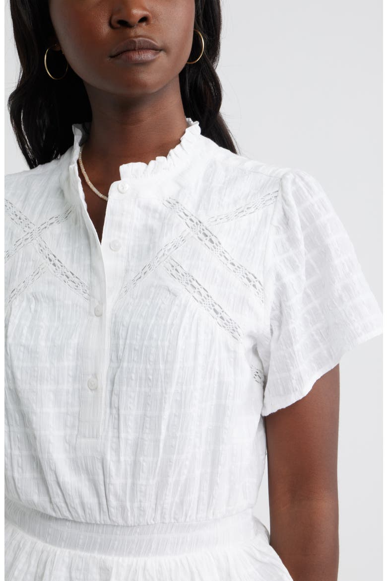 Lace Trim Peplum Midi Dress, Alternate, color, WHITE