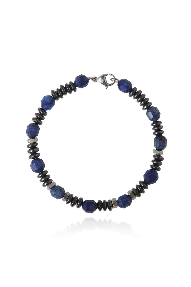 Blue and Black Beaded Bracelets for Men, Lapis and Hematite - 8.5'', Alternate, color, Blue