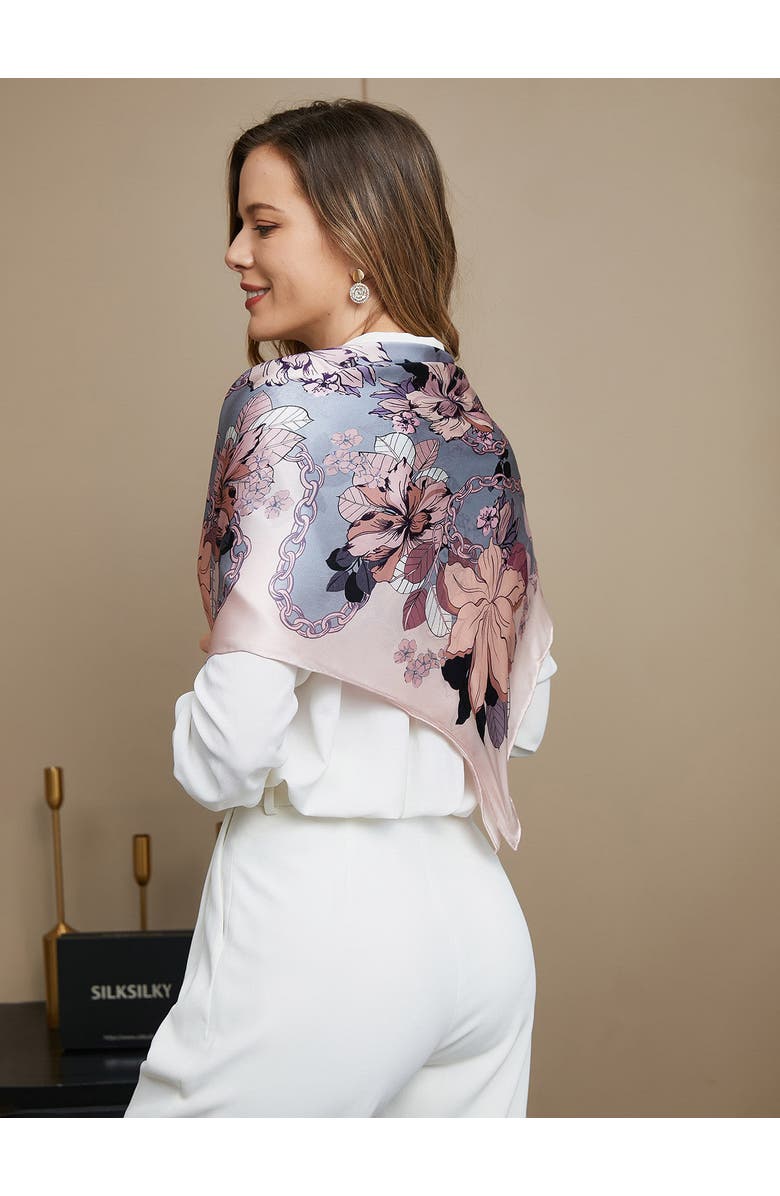 SILKSILKY Floral Print Silk Scarf, Alternate, color, Multi