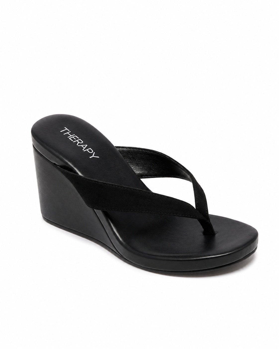 Therapy Australia Ren Wedge Sandal in Black Microsuede at Nordstrom, Size 7