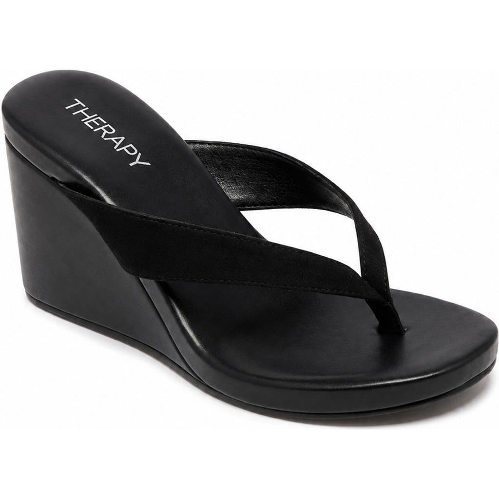 Therapy Australia Ren Wedge Sandal in Black Microsuede at Nordstrom, Size 7