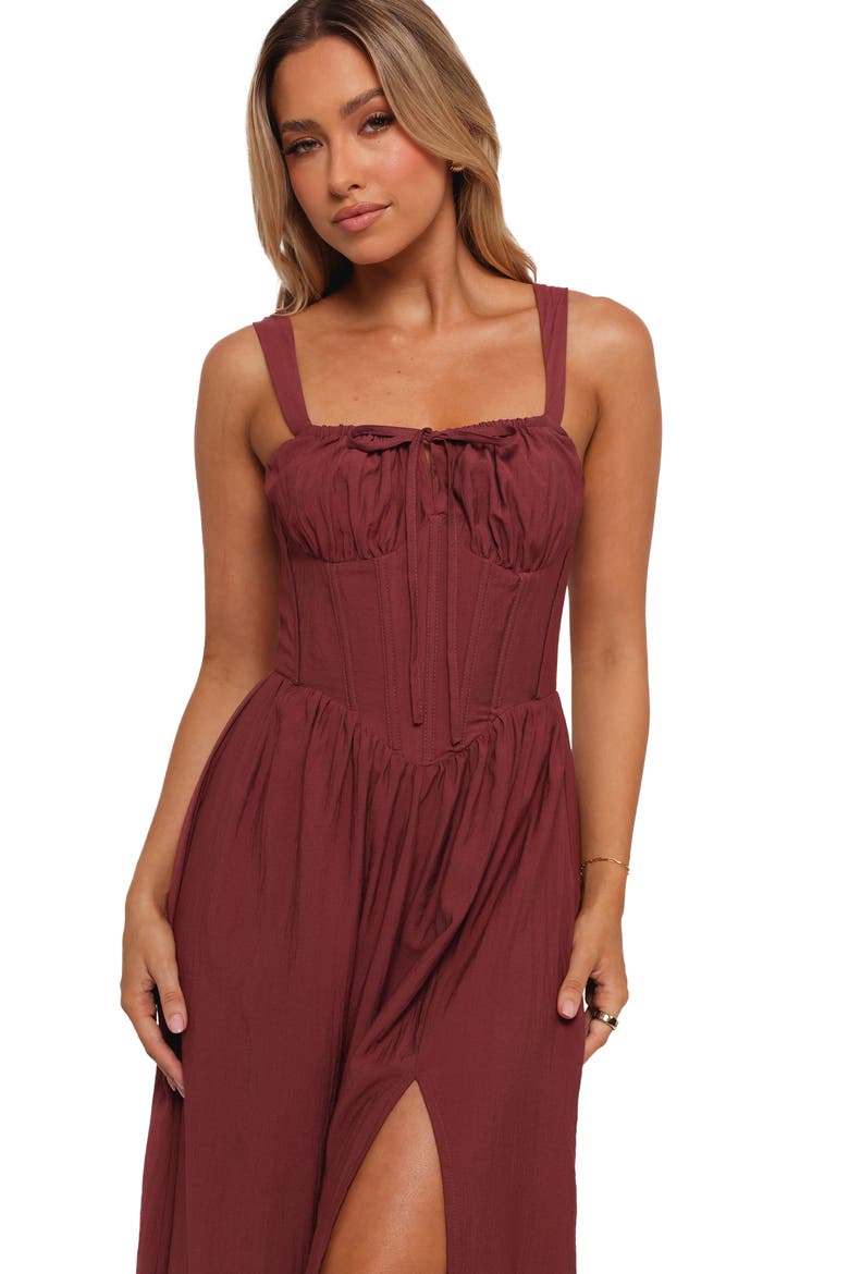 Sofie Corset Midi Dress, Alternate, color, BRICK