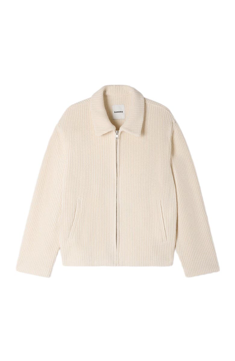 SANDRO Knit-effect regular-collar jacket, Main, color, Ecru