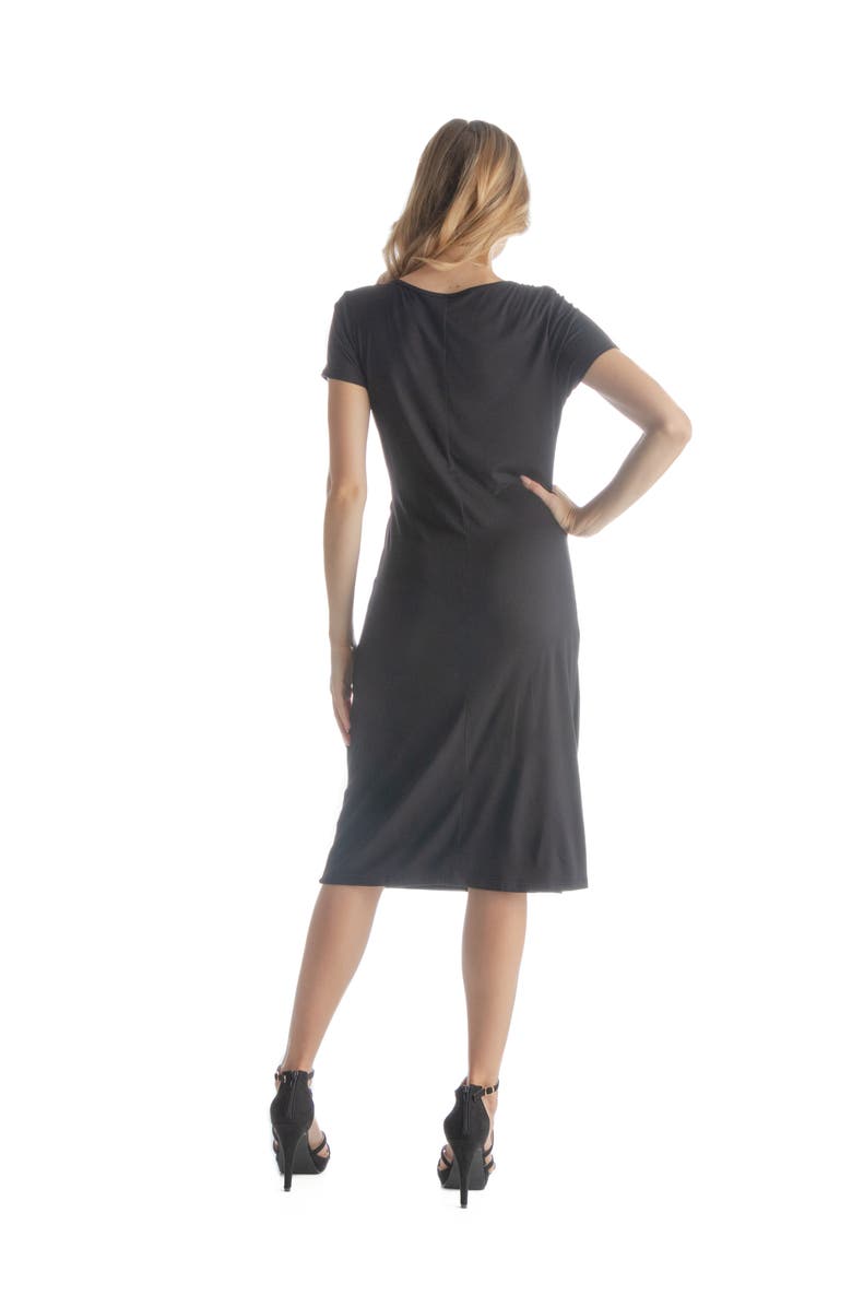 24seven Comfort Apparel Short Sleeve Knee Length Faux Wrap Dress, Alternate, color, Black