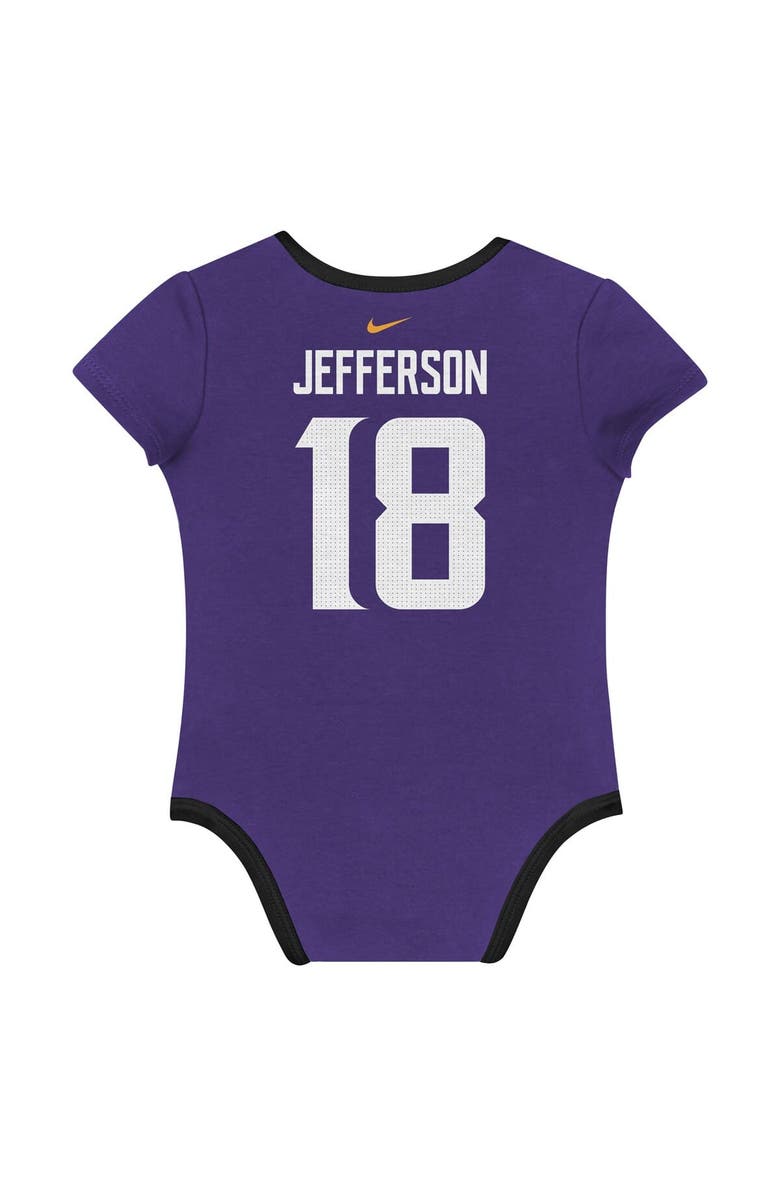 Nike Newborn & Infant Nike Justin Jefferson Minnesota Vikings Name & Number 3-Pack Bodysuit Set, Alternate, color, Purple