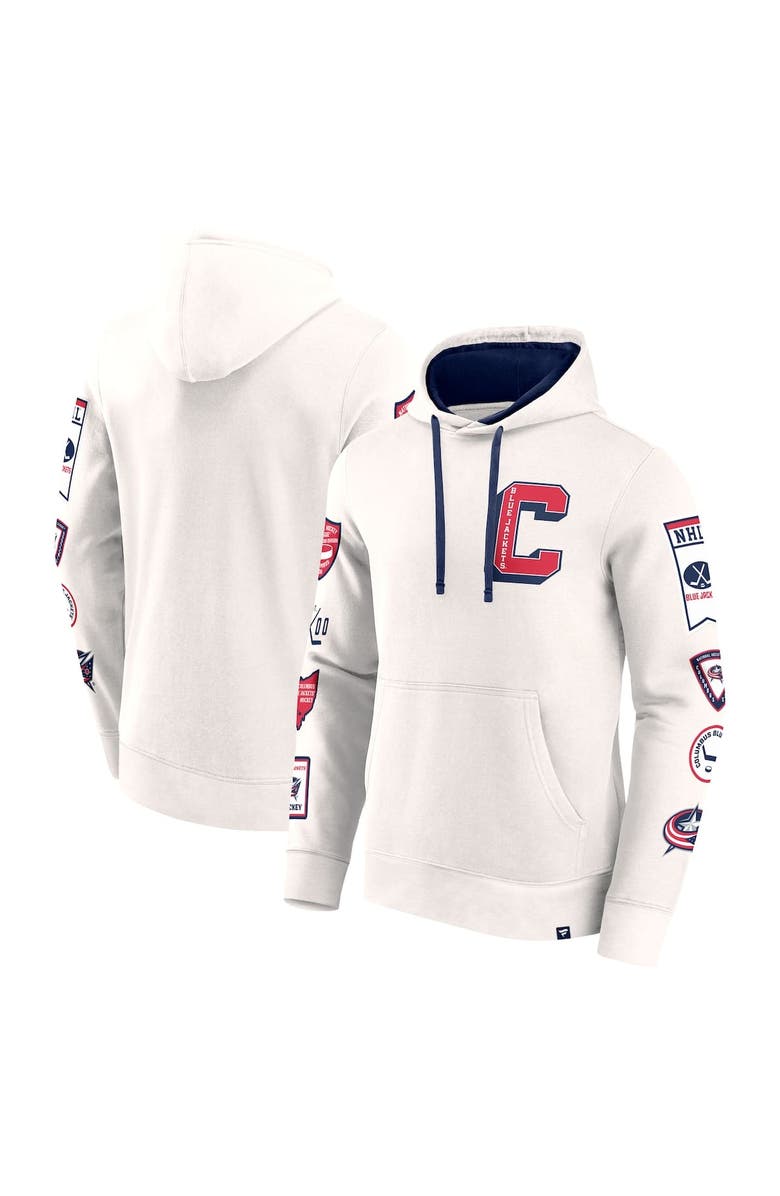 FANATICS Men's Fanatics White Columbus Blue Jackets Letterman Fleece Pullover Hoodie, Main, color, 