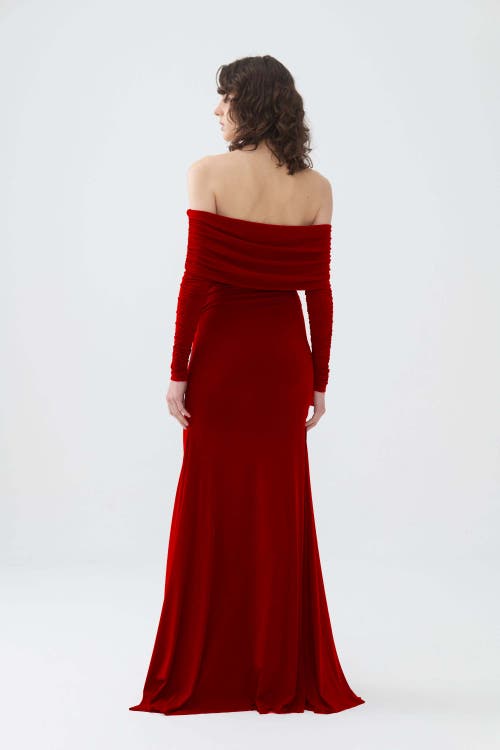 Shop Nocturne Off-the-shoulder Maxi Dress In Red