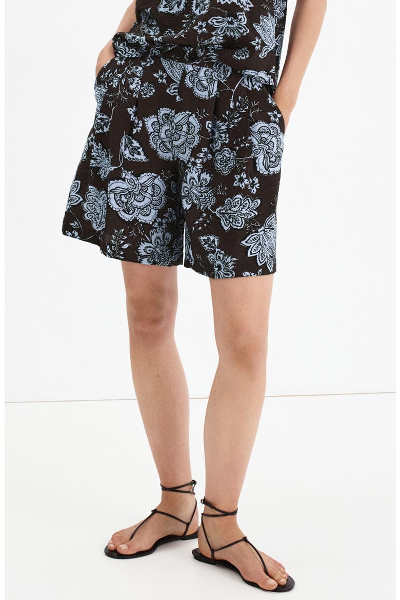 Pleated Floral Shorts, Main, color, BROWN