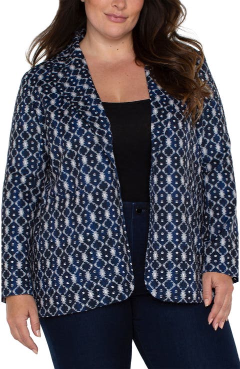 Batik Pattern Relaxed One-Button Blazer (Plus)