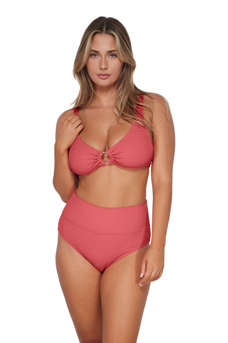 Hannah High Waist Bikini Swim Bottoms, Main, color, Hibiscus Tea