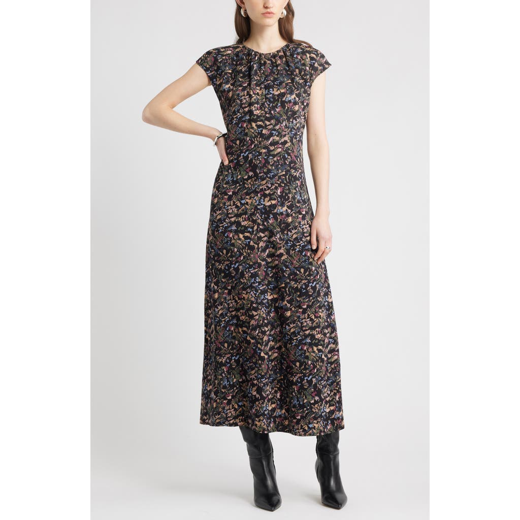 Nordstrom Shirred Cap Sleeve Maxi Dress In Multi