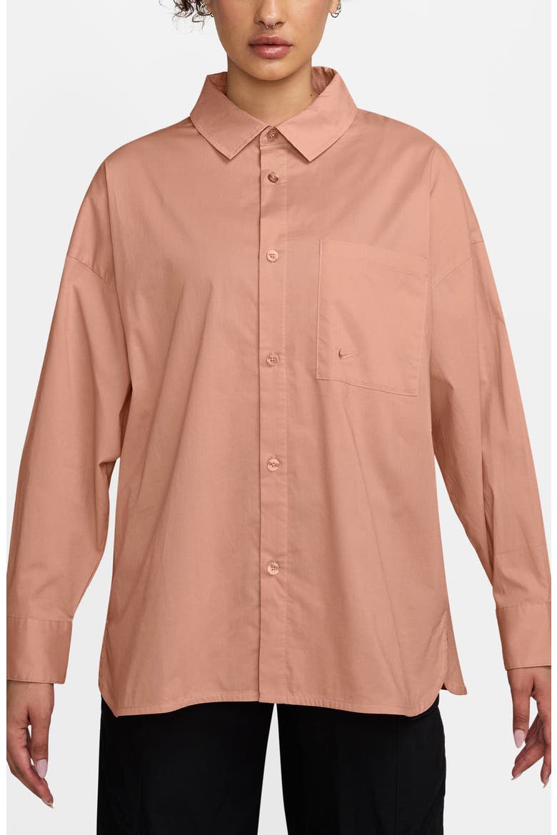 Sportswear Chill Stretch Cotton Poplin Button-Up Shirt, Main, color, PARTICLE PINK/ SAIL