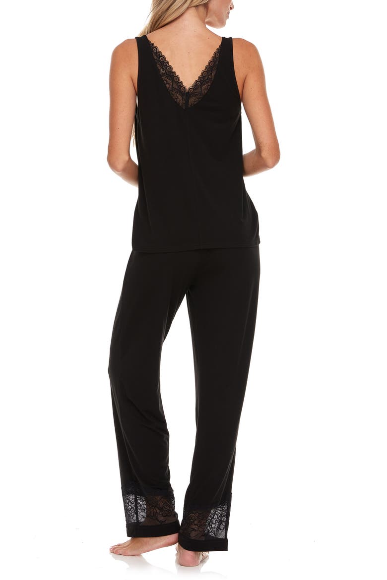 Franny Lace Trim Tank & Pants Pajamas, Alternate, color, BLACK