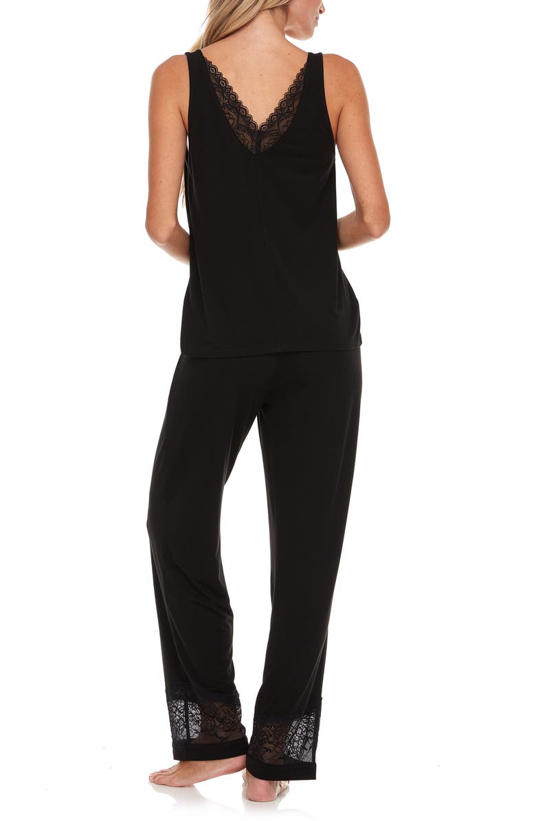 Flora By Flora Nikrooz Franny Lace Trim Tank & Pants Pajamas, Alternate, color, Black