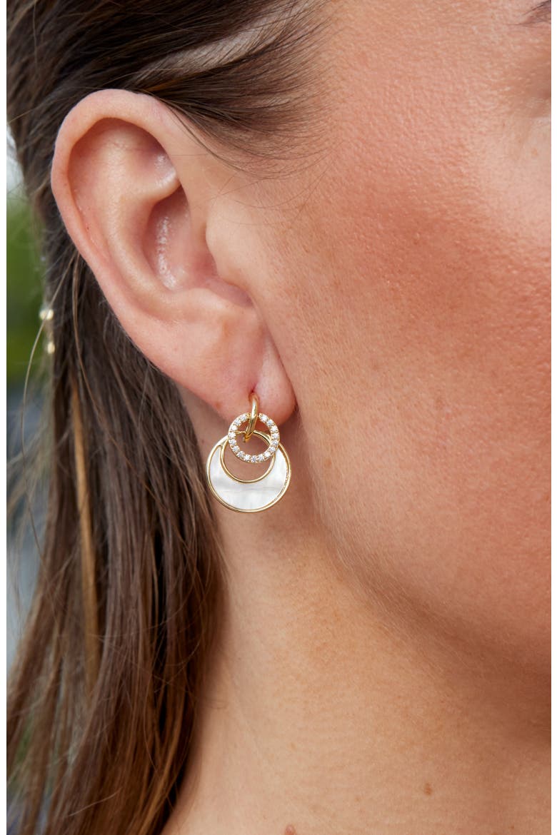 Cubic Zirconia Mother-of-Pearl Drop Earrings, Alternate, color, YELLOW