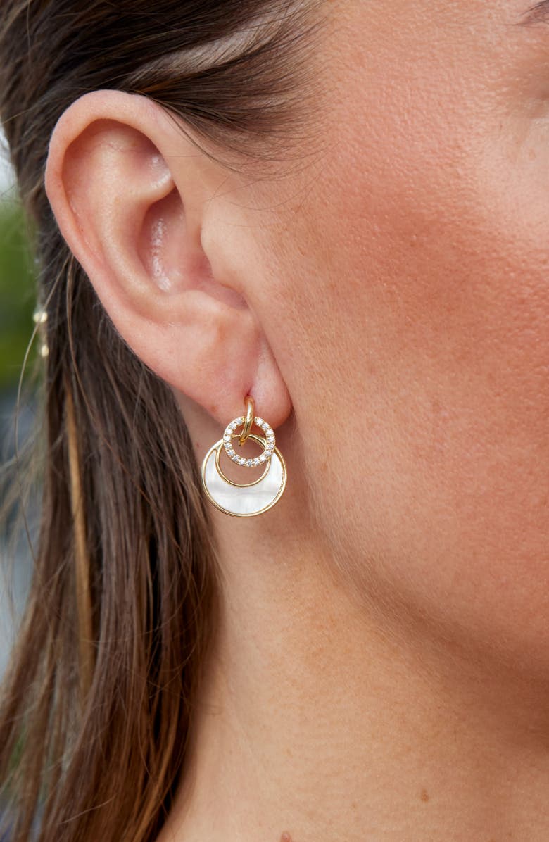 SAVVY CIE JEWELS Cubic Zirconia Mother-of-Pearl Drop Earrings, Alternate, color, Yellow