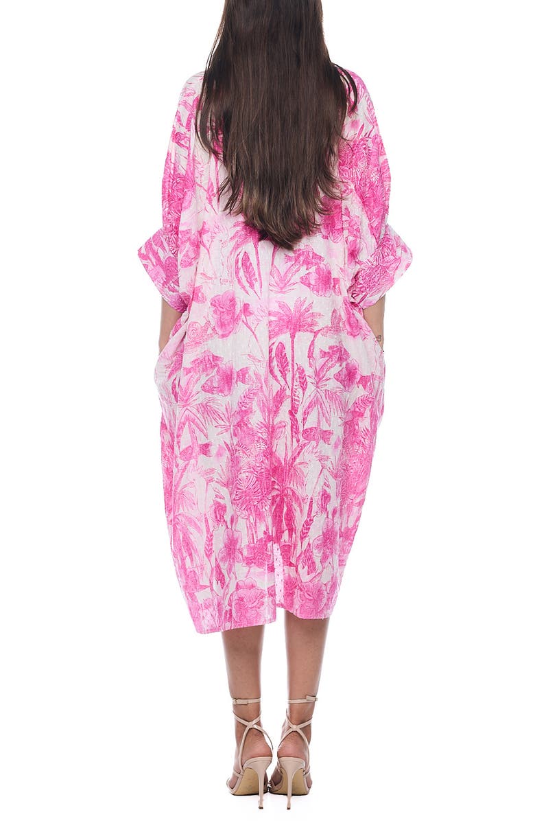 RANEES Palm Three-Quarter Sleeve Cotton Button-Up Dress, Alternate, color, Pink