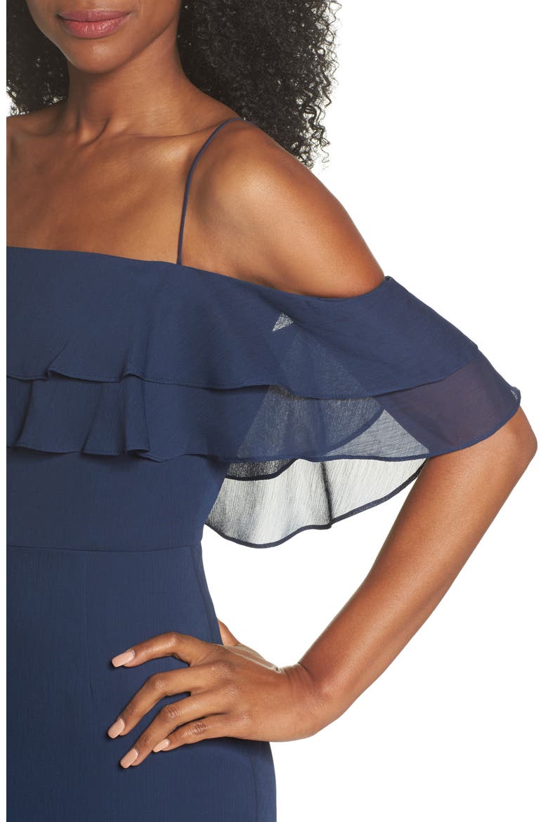 Lauren Cold Shoulder Tiered Gown, Alternate, color, NAVY