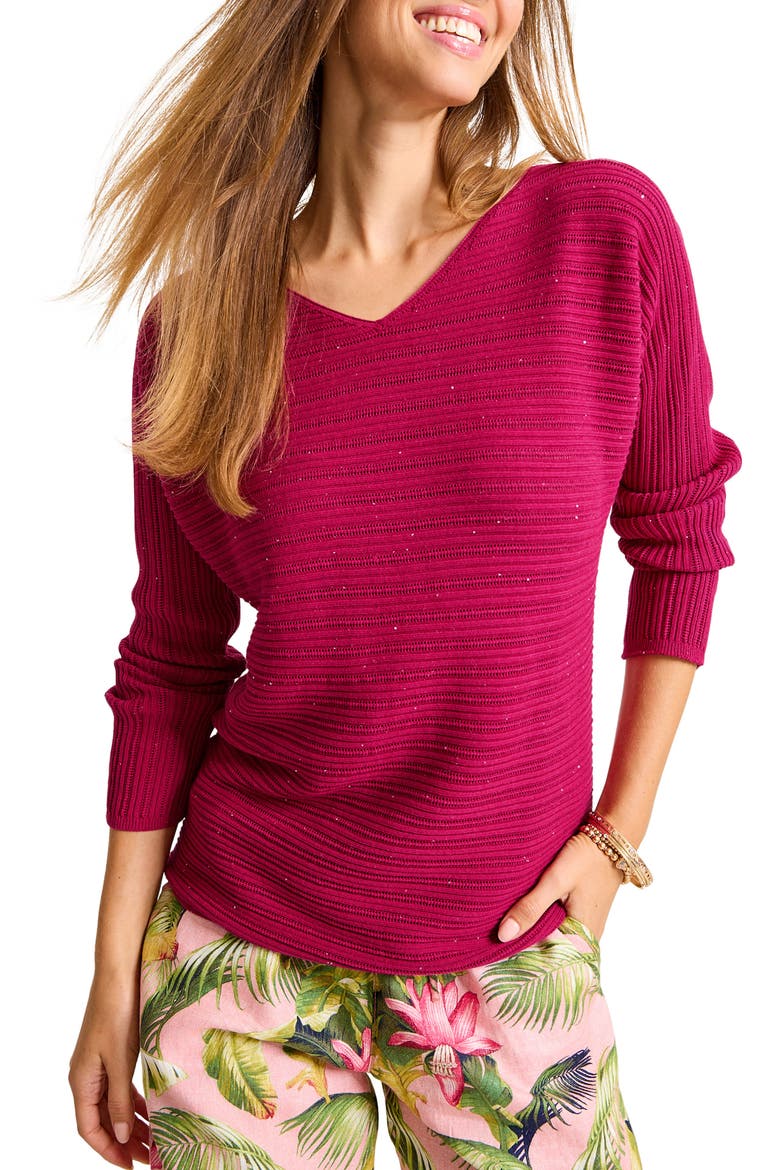 Jewel Bay Mini Sequin Sweater, Main, color, PINK PAPAYA