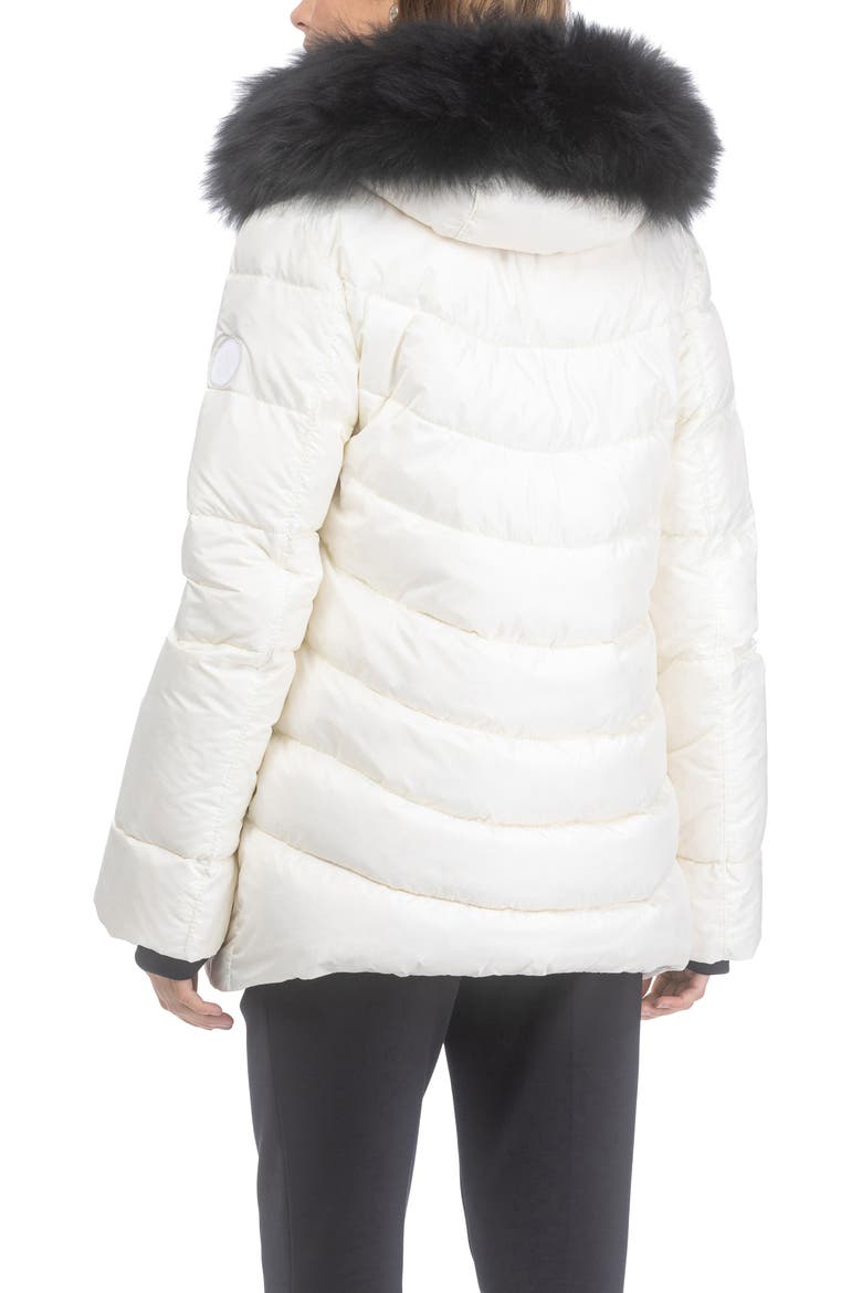 Apres-Ski Mid Jacket With Detachable Genuine Shearling Hood Trim, Alternate, color, IVORY/BLACK
