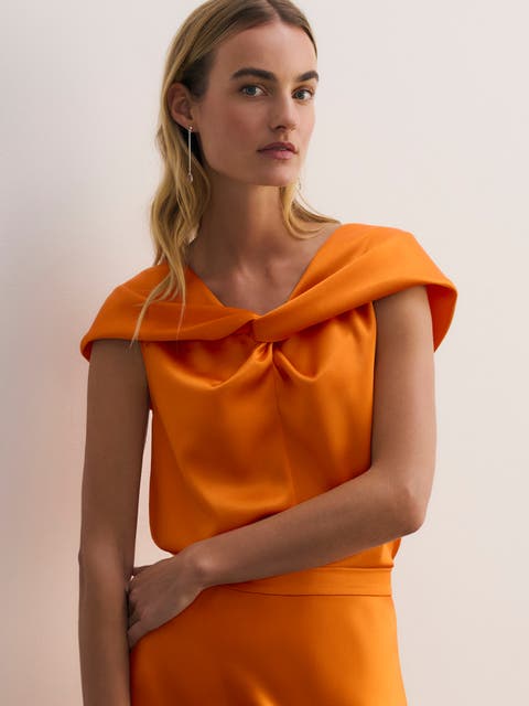 Draped Bardot Knot Blouse